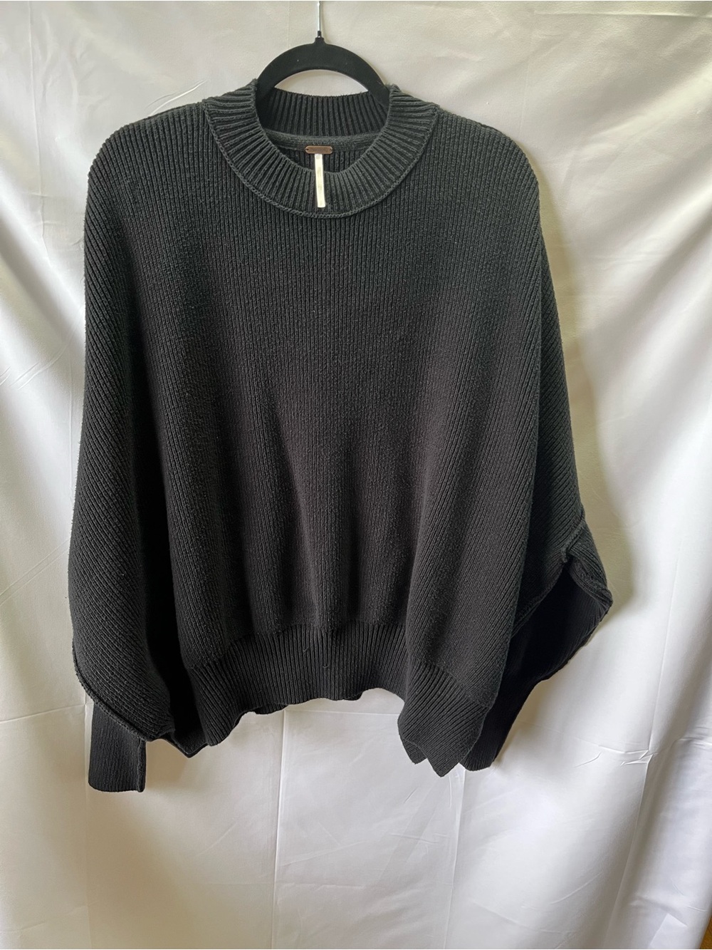 Free People Black Ribbed Crewneck Sweater